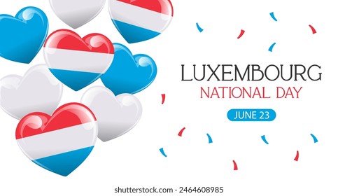 Luxembourg National Day. Banner with Luxembourg flags in the shape of a heart. Holiday illustration. Vector