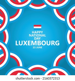 Plantilla vectorial del día nacional de Luxemburgo con banderas de cinta. Día festivo de Luxemburgo, celebrado anualmente el 23 de junio.