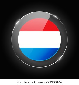 Luxembourg national flag. Application Language Symbol. Country of manufacture icon. Round glossy isolated vector with national flag button on glow background. Symbol of nation for infographics, web.