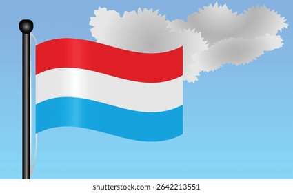 Luxembourg national flag waving against a bright blue sky. representing national pride, unity, and heritage in Europe with its vibrant colors and iconic design. Patriotic symbol of identity or pride