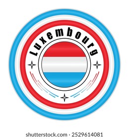 Luxembourg National Pride Badge Vector Art. Circular Emblem with Luxembourg Flag Colors Red White and Blue. Symbolizing Grand Duchy National Identity. Editable Vector EPS Available