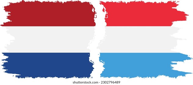 Luxembourg and Netherlands grunge flags connection, vector