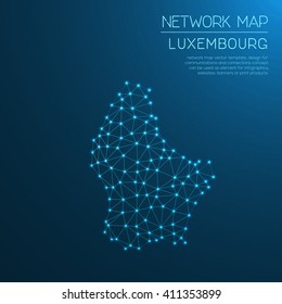 Luxembourg network map. Abstract polygonal Luxembourg network map design with glowing dots and lines. Map of Luxembourg networks. Vector illustration.