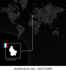 Luxembourg on black World Map. Map and flag of Luxembourg.