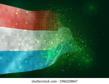 Luxembourg, on vector 3d flag on green background with polygons and data numbers