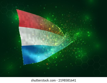 Luxembourg, on vector 3d flag on green background with polygons and data numbers