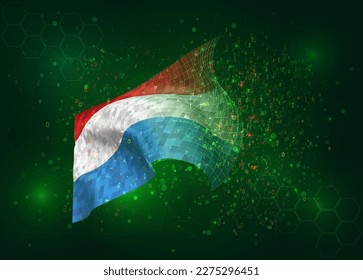 Luxembourg, on vector 3d flag on green background with polygons and data numbers