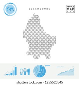 Luxembourg People Icon Map. People Crowd in the Shape of a Map of Luxembourg. Stylized Silhouette of Luxembourg. Population Growth, Aging Infographic Elements. Vector Illustration Isolated on White.