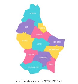 Luxembourg political map of administrative divisions - cantons. Colorful vector map with labels.