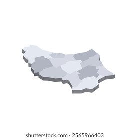 Luxembourg political map of administrative divisions - cantons. 3D isometric blank vector map in shades of grey.