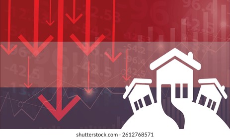 Luxembourg real estate market showing downward trend with glowing house and waving flag in the backdrop.