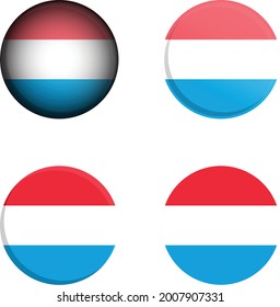 Bandera de país redondeado en estilos diferentes, placa de disco, ilustración vectorial de Luxemburgo