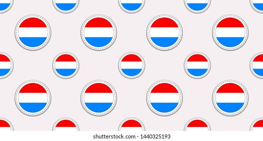 Luxembourg round flag seamless pattern. Repeated background. Vector circle icons. Grand Duchy of Luxembourg geometric symbols. Texture for Norse sports, travelling, designs. patriotic wallpaper.