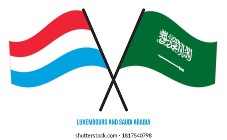 Luxembourg and Saudi Arabia Flags Crossed And Waving Flat Style. Official Proportion. Correct Colors.
