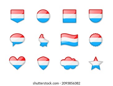 Luxembourg - set of shiny flags of different shapes. Vector illustration