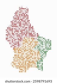 Luxembourg, shape of the country built of colored cells. Digital style map of Luxembourg on a white background. Small size circle blocks. Amazing vector illustration.