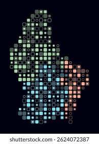 Luxembourg, shape of the country built of colored cells. Digital style map of Luxembourg on dark background. Large size rounded square blocks. Beautiful vector illustration.