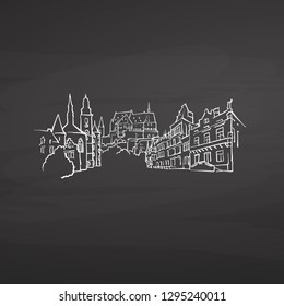 Luxembourg Luxembourg signs on blackboard. Digital chalk drawn vector sketch on blackboard. European capitals destinations.