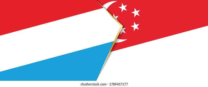 Luxembourg and Singapore flags, two vector flags symbol of relationship or confrontation.