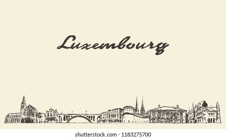 Luxembourg skyline, hand drawn vector illustration, sketch