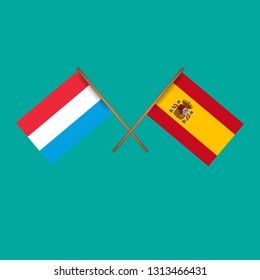 Luxembourg and Spain crossed flags.Language learning or travel concept.