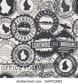Luxembourg Stamps Background. A City Stamp Vector Art. Set of Postal Passport Travel. Design Set Pattern.