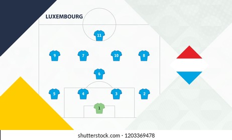 Luxembourg team preferred system formation 4-1-4-1, Luxembourg football team background for European soccer competition.