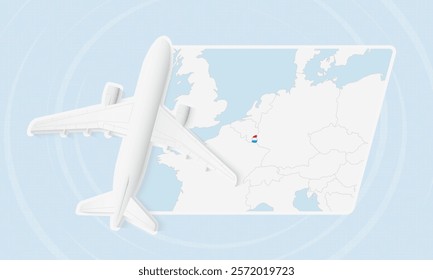 Luxembourg Travel Illustration with Plane and National Flag. Ideal for travel agencies, promotional materials, or geographic content related to Luxembourg.