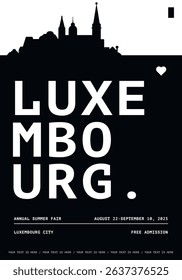 Luxembourg typography minimalist vector poster for national event, public holiday, independence day, summer festival layout. Brochure, leaflet, flyer, presentation image template