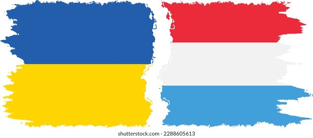 Luxembourg and Ukraine grunge flags connection, vector