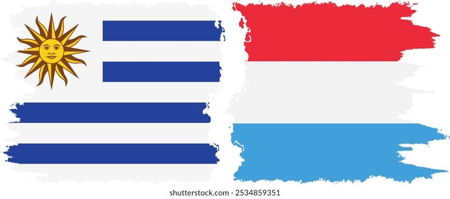 Conexión de banderas grunge de Luxemburgo y Uruguay, Vector