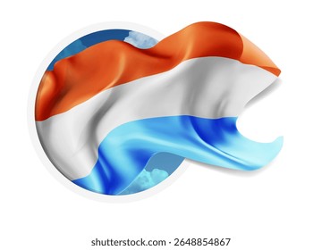 Luxemburgo, vetor 3d bandeira contra um céu azul, através de um buraco redondo em um fundo branco