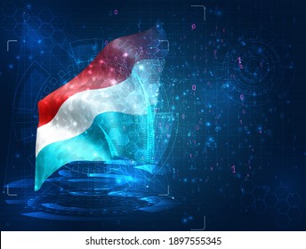 Luxembourg, vector 3d flag on blue background with hud interfaces