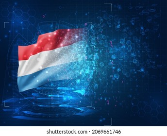 Luxembourg, vector 3d flag on blue background with hud interfaces