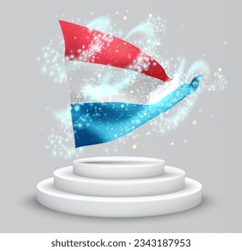 Luxembourg, vector 3d flag on the podium surrounded by a whirlwind of magical radiance
