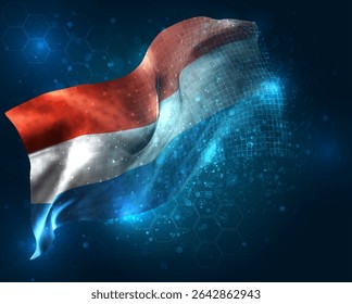 Luxembourg, vector 3d flag virtual triangular polygons on a blue background