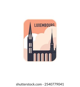 Luxembourg vector badge, flat skyline logo, icon. Vintage horizon landmark emblem with cathedral, church, castle. Isolated graphic