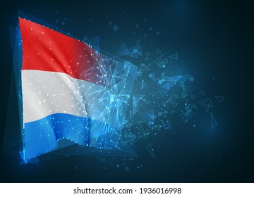 Luxemburgo, bandera vectorial, objeto 3D virtual abstracto de polígonos triangulares sobre fondo azul
