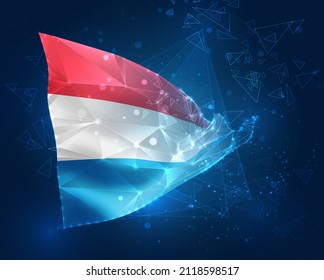 Luxembourg,  vector flag, virtual abstract 3D object from triangular polygons on a blue background