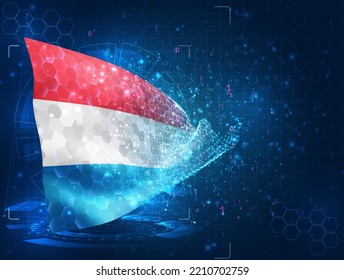 Luxemburgo, bandera vectorial, objeto 3D virtual abstracto de polígonos triangulares sobre fondo azul