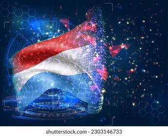Luxembourg,  vector flag, virtual abstract 3D object from triangular polygons on a blue background