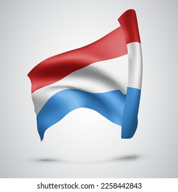 Luxembourg, vector flag with waves and bends waving in the wind on a white background