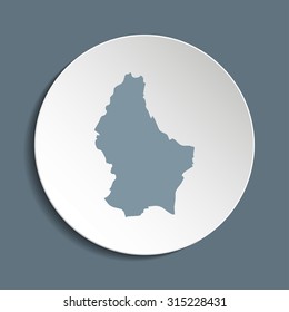 Luxembourg vector map on a paper circle. Cut out from white paper icon map of Luxembourg. Vector icon map of Luxembourg on dark background. Paper cut style country map. 