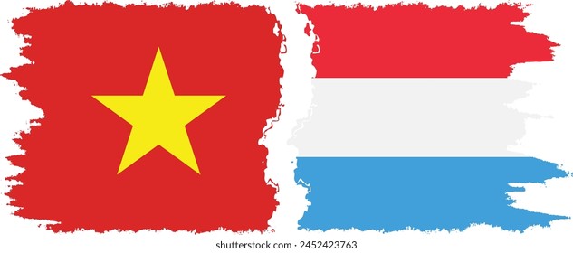 Luxembourg and Vietnam grunge flags connection, vector