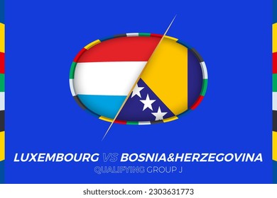 Luxembourg vs Bosnia and Herzegovina icon for European football tournament qualification, group J. Competition icon on the stylized background.