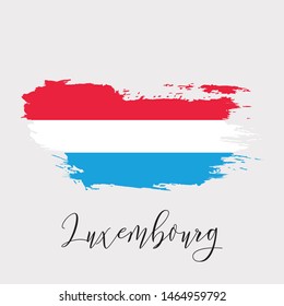 Luxembourg watercolor vector national country flag icon. Hand drawn illustration, dry brush stains, strokes, spots isolated on gray background. Painted grunge style texture for posters, banner design.