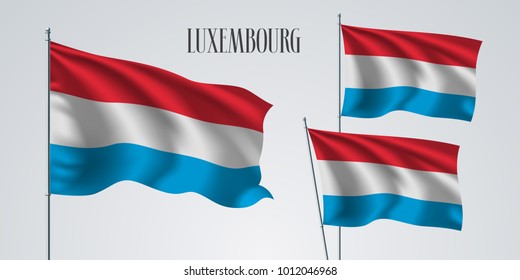 Luxembourg waving flag set of vector illustration. Red blue colors of Luxembourg wavy realistic flag as a patriotic symbol