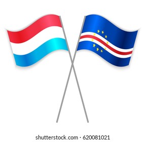 Luxembourgish and Cabo Verdean crossed flags. Luxembourg combined with Cabo Verde isolated on white. Language learning, international business or travel concept.