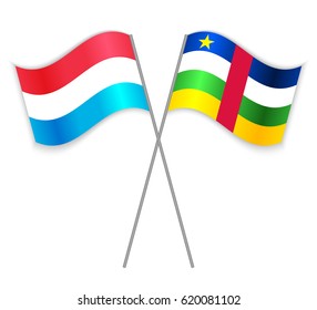 Luxembourgish and Central African crossed flags. Luxembourg combined with Central African Republic isolated on white. Language learning, international business or travel concept.