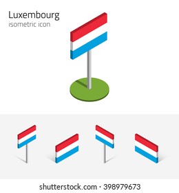 Luxembourgish flag (Grand Duchy of Luxembourg), vector set of isometric flat icons, 3D style, different views. Editable design elements for banner, website, presentation, infographic, poster, map